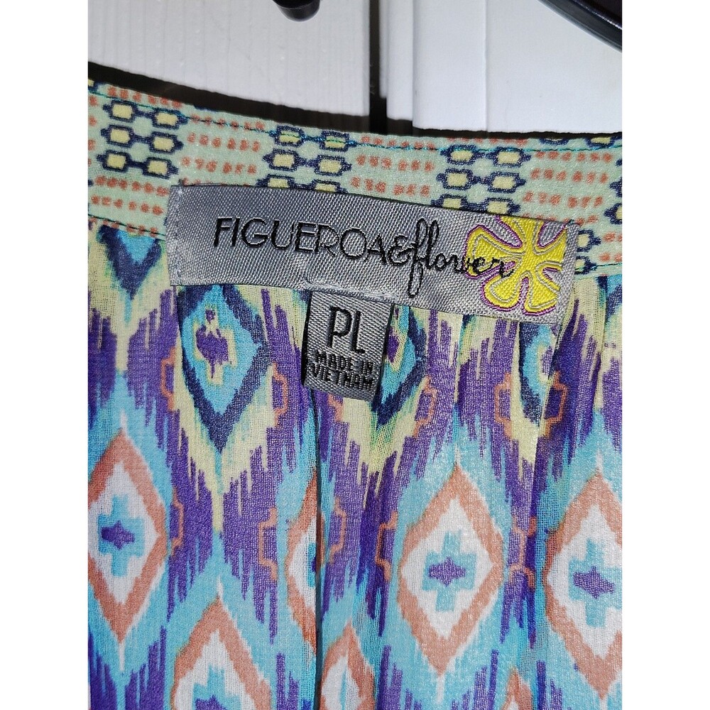 Figuier Flower Dillard's Petite Large Boho Geometric Tie Front Blouse NWT PL - Picture 2 of 9